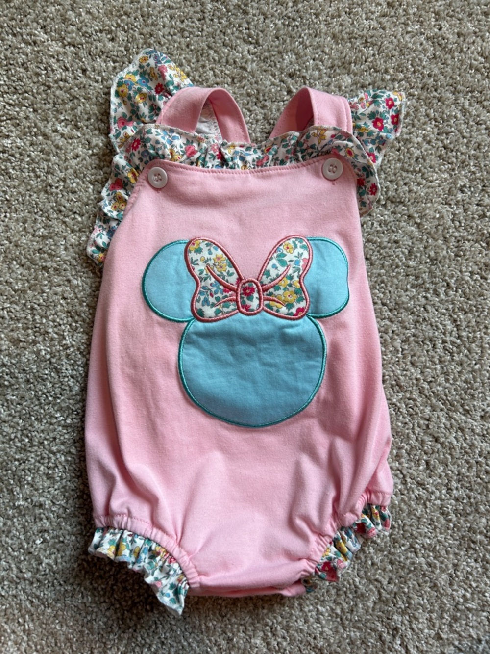Pink Baby Romper with Floral Mickey Mouse
